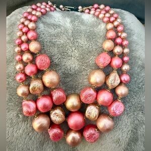 Vintage late 80s early 90s Multi-Strand Pink and Gold Bead Necklace